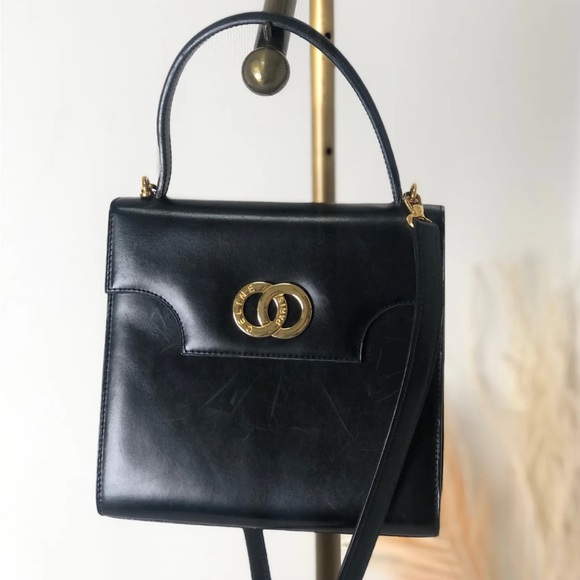 CELINE double circle leather two-way handbag and shoulder bag. - Picture 2 of 4